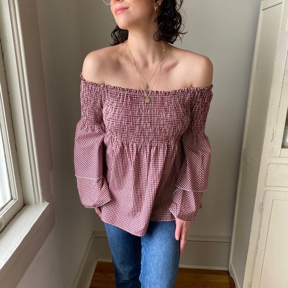 rwa apparel Tops - ♥️ 3/$30 Off shoulder checked red top
